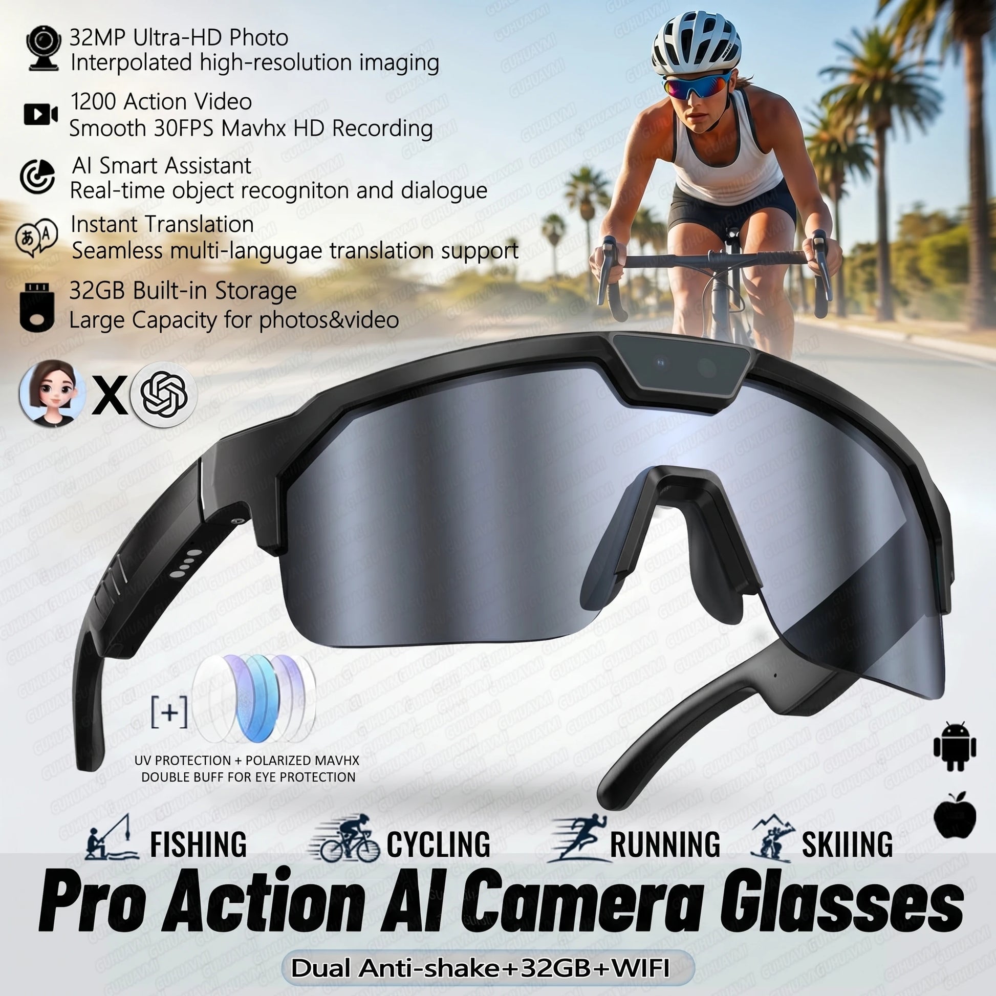 2026 AI-Enhanced Smart Sports Shooting and Recording Glasses with 800W HD Camera and Anti-Shake Technology for Cycling