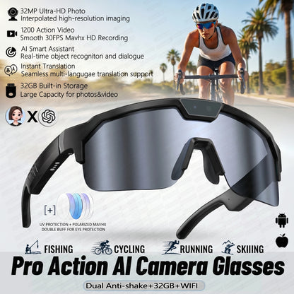 2026 AI-Enhanced Smart Sports Shooting and Recording Glasses with 800W HD Camera and Anti-Shake Technology for Cycling
