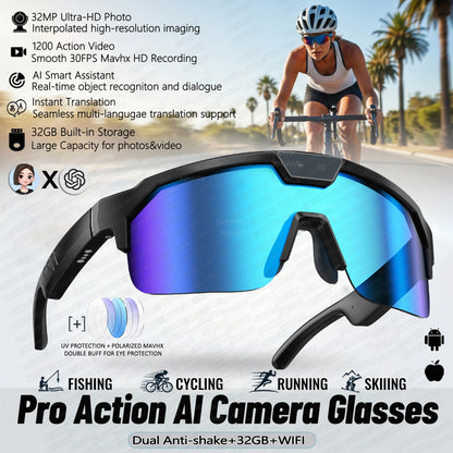 2026 AI-Enhanced Smart Sports Shooting and Recording Glasses with 800W HD Camera and Anti-Shake Technology for Cycling