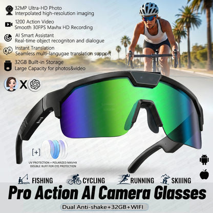 2026 AI-Enhanced Smart Sports Shooting and Recording Glasses with 800W HD Camera and Anti-Shake Technology for Cycling