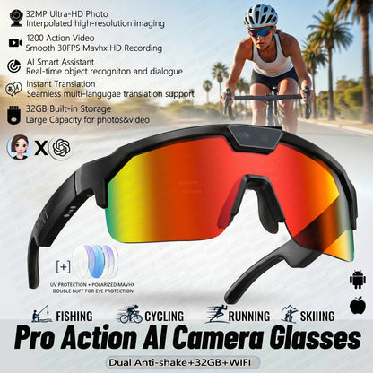 2026 AI-Enhanced Smart Sports Shooting and Recording Glasses with 800W HD Camera and Anti-Shake Technology for Cycling