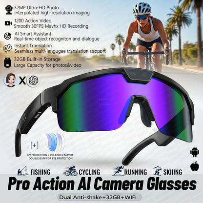 2026 AI-Enhanced Smart Sports Shooting and Recording Glasses with 800W HD Camera and Anti-Shake Technology for Cycling